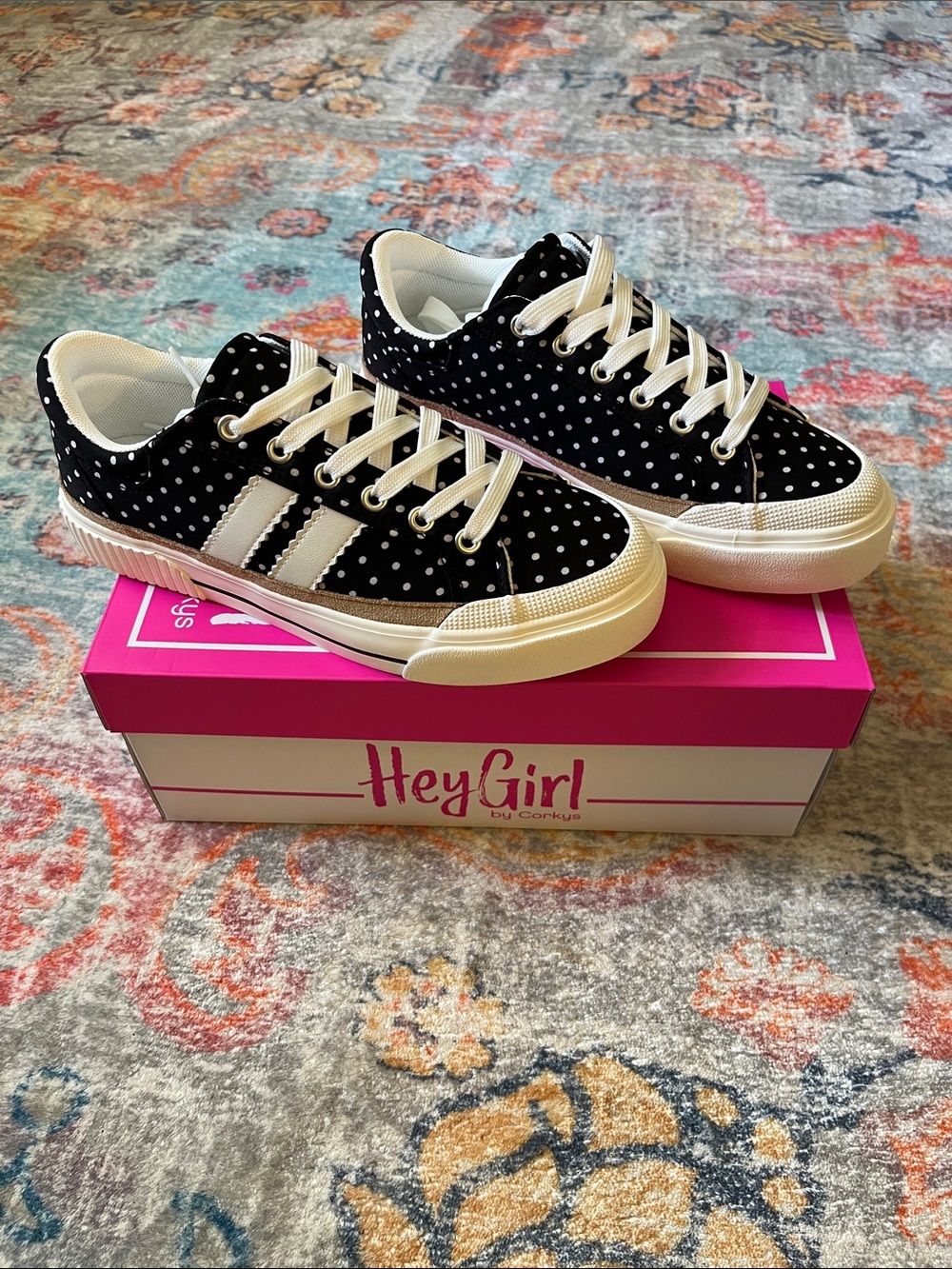 Corkys Hey Girl Black and White Polka Dot Low-Top Sneakers NIB